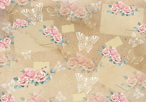 Shabby Chic Vintage Florals and Ephemera Background - great for cardmaking, junk journals, mixed media, scrapbooking and more