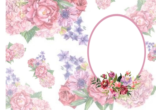 Floral Insert for a A5 Card, Spring and Summer Bouquets With Pink Oval Frame