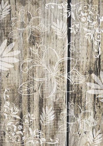 Wood with Fancy Flourishes and Florals Background Paper