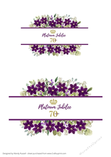 Platinum Jubilee, 70 Years Double Topper Cardmaking Sheet, Cards to celebrate the Queens 70 year Reign