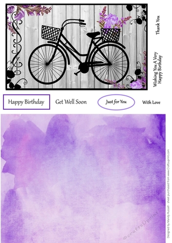 Cardmaking Digital Download - A Beautiful Day for a Bike Ride Design Sheet, Lilac, Floral, Bicycle