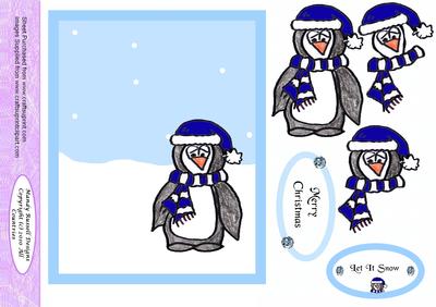 Penguin Party Quick Decoupage Card Blue Hat