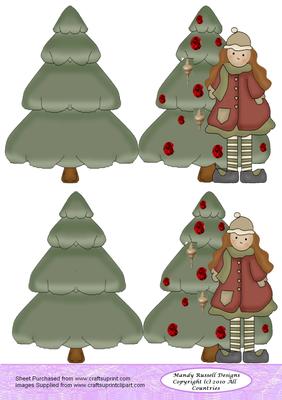 2 A6 Cut and Fold Christmas Tree Cards Design Sheet