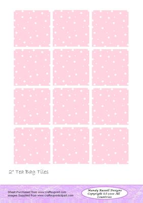 2 Inch Tea Bag Tiles Pink with White Spots