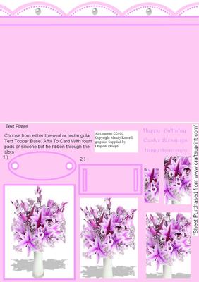 Stunning Mauve Pyramid Stacker Design Sheet with Lace Edge Backing Topper and Ribbon Slider Text Plates