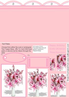 Stunning Pale Pink Pyramid Stacker Design Sheet with Lace Edge Backing Topper and Ribbon Slider Text Plates