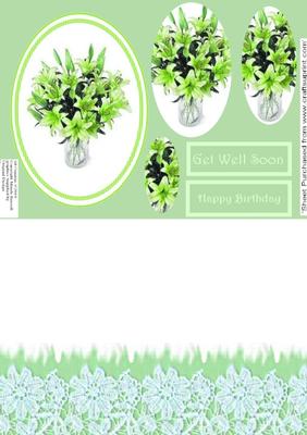 Dusky Green Lilies Lace Edge Pyramid Stacker