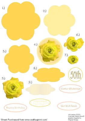 Golden Wedding Aniversary Step by Step Flower Decoupage Project Sheet.