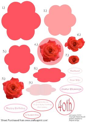 Ruby Wedding Anniversary Step by Step Flower Decoupage Project Sheet.