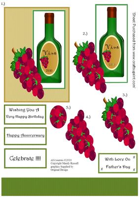 Step by Step Decoupage Bottle of Wine and Grapes Design Sheet
