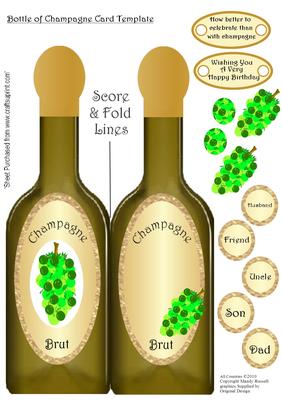 Bottle of Champagne Card Template Design Sheet