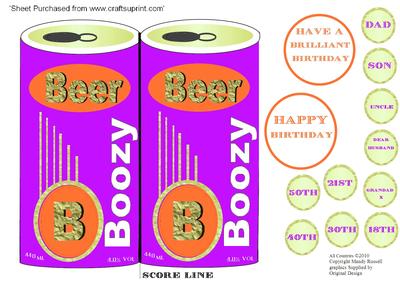 Boozy Can of Beer - Birthday Card Template Purple