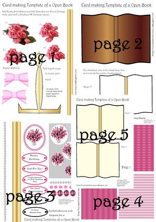 4 Page Pink Themed Open Book Card with Multi - Layers Kit with Embellishments Including Ribbons, Bows, Strings of Pearls and Gems