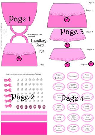 Pink Handbag Card Kit - 4 Pages