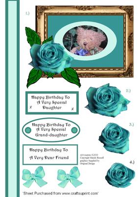 Framed Teddy with Rose Decoupage Birthday Sheet