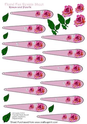 Roses and Pearls Dried Image Rose Floral Fan Design Sheet