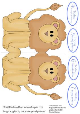 Lion Template Card - 4,5,6 7 Th Birthday Text Toppers