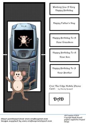 Mobile Phone Over the Edge Card with Cheeky Monkey's