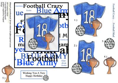 Football Crazy Football Mad Decoupage Design Sheet in Blue
