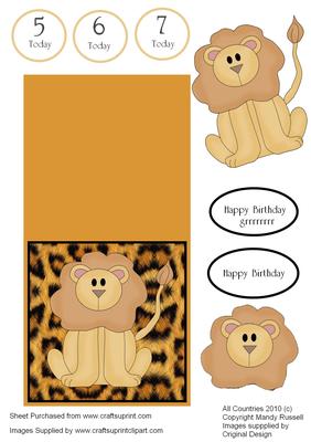 Happy Birthday Lion Age Card with Decoupage Elements