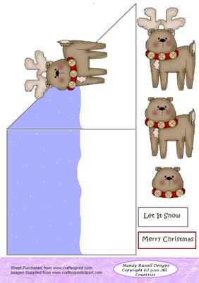 Cute Reindeer Corner Decoupage Card Design Sheet