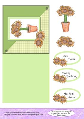 Cute Sunflower Cut and Fold Card with Decoupage Toppers