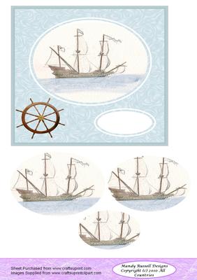 Ship Ahoy! Large Square Card Front with Galleon Pyramid Topp