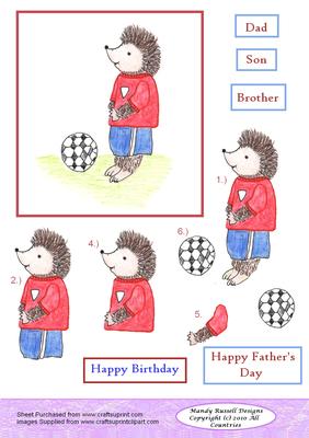 Spike the Hedgehog Playing Football Decoupage Design Sheet