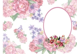Floral Insert for a A5 Card, Spring and Summer Bouquets With Pink Oval Frame