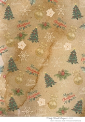 Vintage Style Background Tea Stained With Christmas Trees Merry Christmas Backing Paper