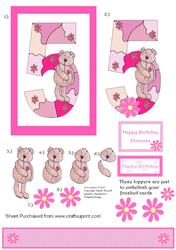 5 Year Old Step by Step Decoupage Birthday Design Sheet with Teddy Bear