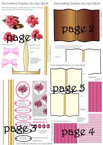 4 Page Pink Themed Open Book Card with Multi - Layers Kit with Embellishments Including Ribbons, Bows, Strings of Pearls and Gems