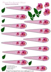 Roses and Pearls Dried Image Rose Floral Fan Design Sheet