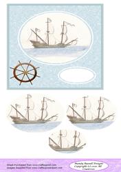 Ship Ahoy! Large Square Card Front with Galleon Pyramid Topp