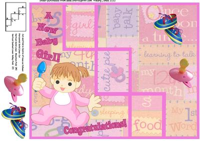 New Baby Girl Tri Fold Step with Decoupage