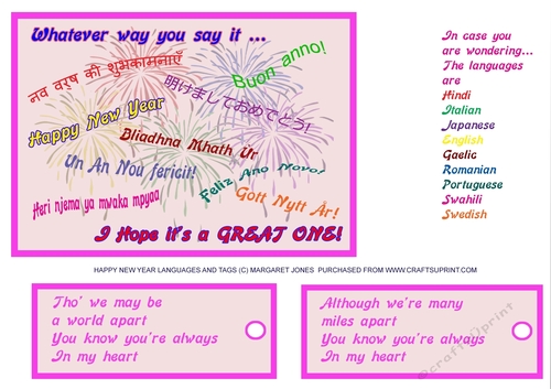 Happy New Year various languages & gift tags