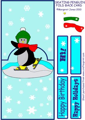 Skating Penguin Fold Back with Decoupage