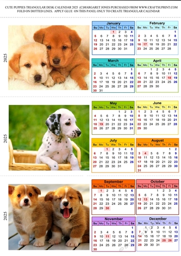 Cute Puppies 2025 Triangle Desk Calendar