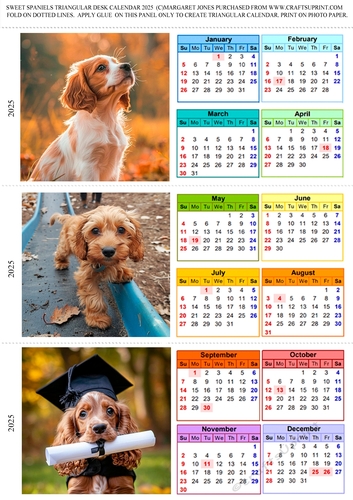 Sweet Spaniels Triangular Desk Calendar 2025