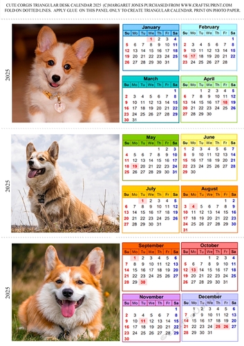 Cute Corgis Triangular Desk Calendar 2025