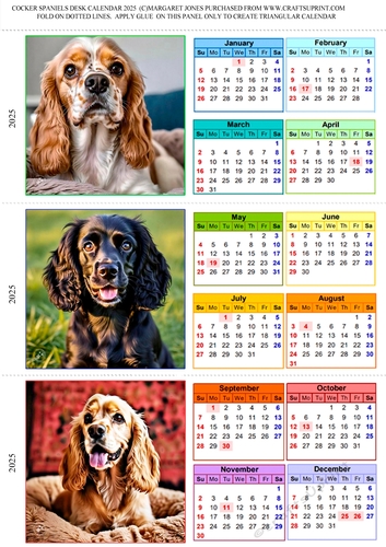 Beautiful Cockers Triangular Desk Calendar 2025