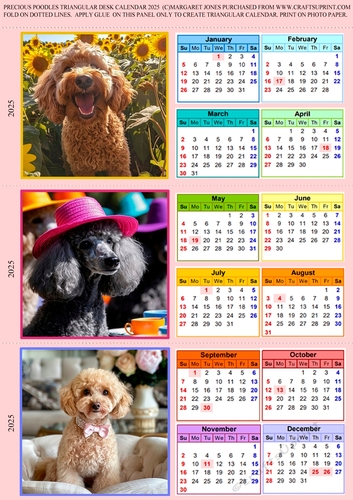 Precious Poodles Triangle Desk Calendar 2025
