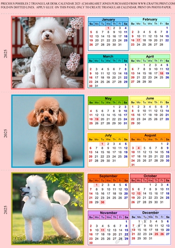 Precious Poodles 2 Triangle Desk Calendar 2025