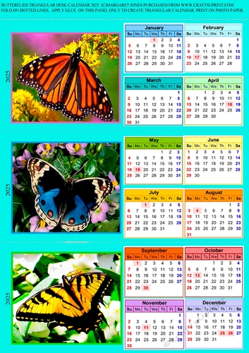 Beautiful Butterflies 2025 Triangular Desk Calendar