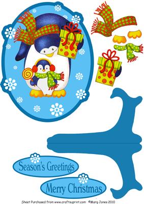 Mama & Baby Penguins Plate Card with Decoupage