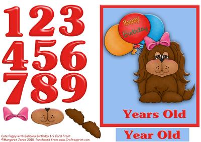 Cute Puppy Birthday Age 1-9 Quick Card Front with Decoupage