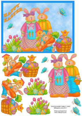 Easter Bunny Family Card with Decoupage