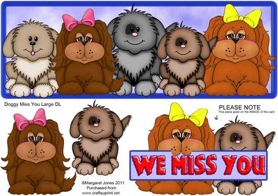 Doggy "we Miss You" Large Dl with Decoupage