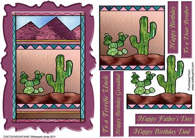 Stained Glass Cactus Mountain Quick Card for Men