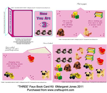 Now You Are Three Faux Book Card Kit - Birthday Keepsake